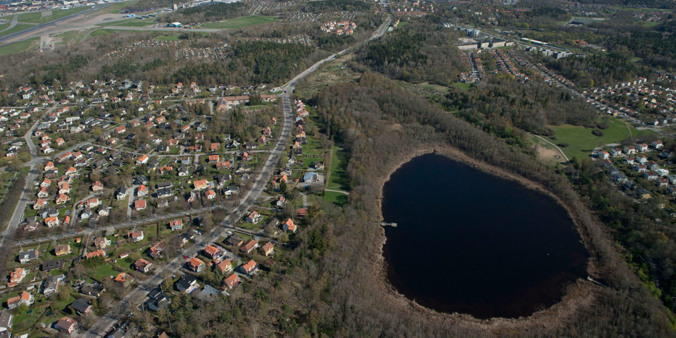 Flygvy över stadsdelsområdet Bromma.